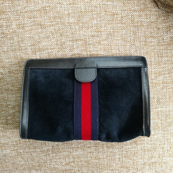 Blue Suede Vintage Gucci Clutch Purse - Picture 2 of 6